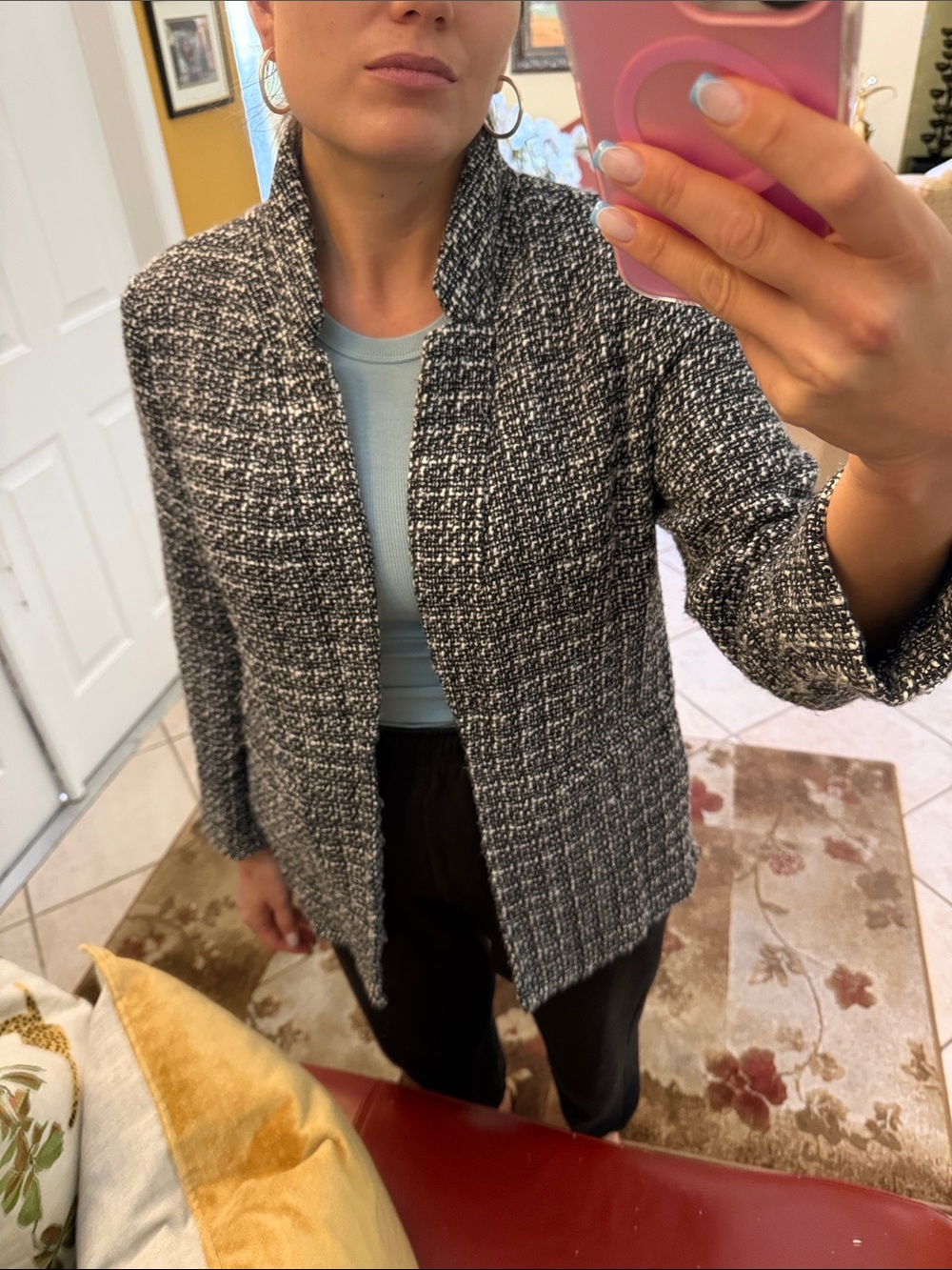 Black and white tweed blazer jacket coat